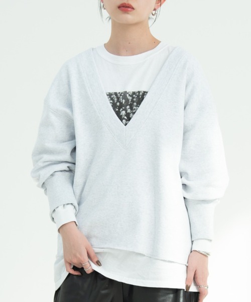 Aunt Marie's（アントマリーズ）の「深Vネックスウェットプルオーバー / AUNT MARIE 'S（スウェット・レディース・アイボリー/ブラック/ライトグレー・FREE）」の3枚目の写真