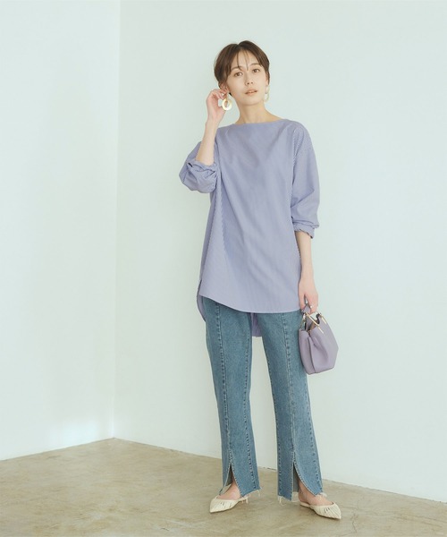 titivate(ティティベイト)の「バック釦ボートネックシャツ(シャツ/ブラウス・レディース・オフホワイト/ライトグレー/ブルー系その他・S/M)」の8枚目の写真