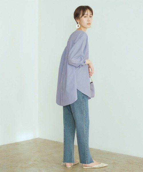 titivate(ティティベイト)の「バック釦ボートネックシャツ(シャツ/ブラウス・レディース・オフホワイト/ライトグレー/ブルー系その他・S/M)」の10枚目の写真