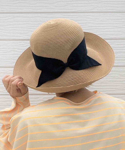 Q(キュー)の「軽量リボンキャペリン(ハット・レディース・ダークブラウン/キャメル・ONE SIZE)」の2枚目の写真