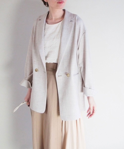 NICOLE white（ニコルホワイト）の「ダブルジャケット（テーラードジャケット・レディース・ベージュ/ネイビー/サックスブルー・FREE）」の2枚目の写真