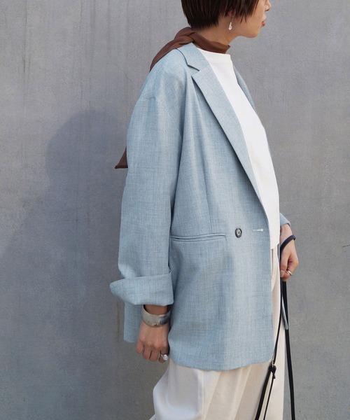NICOLE white（ニコルホワイト）の「ダブルジャケット（テーラードジャケット・レディース・ベージュ/ネイビー/サックスブルー・FREE）」の3枚目の写真
