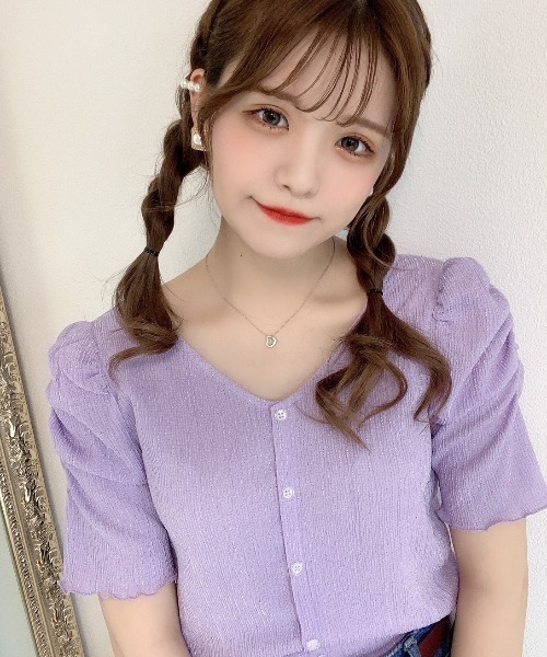 Cheek（チーク）の「【 - ｍｉｍｉ - 】パワショルレトロＴＯＰＳ（Tシャツ/カットソー・レディース・グリーン/アイボリー/ラベンダー/ブラック・FREE）」の4枚目の写真