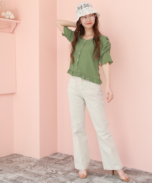 Cheek（チーク）の「【 - ｍｉｍｉ - 】パワショルレトロＴＯＰＳ（Tシャツ/カットソー・レディース・グリーン/アイボリー/ラベンダー/ブラック・FREE）」の10枚目の写真