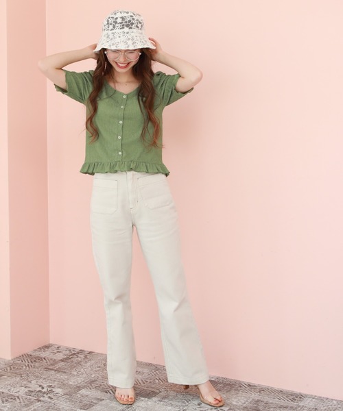 Cheek（チーク）の「【 - ｍｉｍｉ - 】パワショルレトロＴＯＰＳ（Tシャツ/カットソー・レディース・グリーン/アイボリー/ラベンダー/ブラック・FREE）」の11枚目の写真