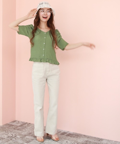 Cheek（チーク）の「【 - ｍｉｍｉ - 】パワショルレトロＴＯＰＳ（Tシャツ/カットソー・レディース・グリーン/アイボリー/ラベンダー/ブラック・FREE）」の12枚目の写真