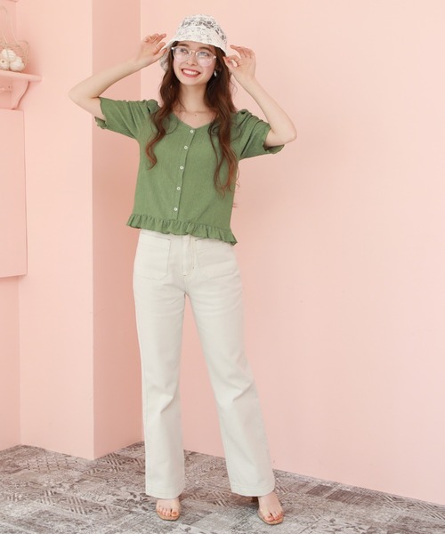 Cheek（チーク）の「【 - ｍｉｍｉ - 】パワショルレトロＴＯＰＳ（Tシャツ/カットソー・レディース・グリーン/アイボリー/ラベンダー/ブラック・FREE）」の13枚目の写真