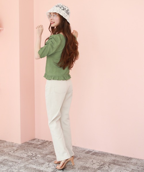 Cheek（チーク）の「【 - ｍｉｍｉ - 】パワショルレトロＴＯＰＳ（Tシャツ/カットソー・レディース・グリーン/アイボリー/ラベンダー/ブラック・FREE）」の14枚目の写真