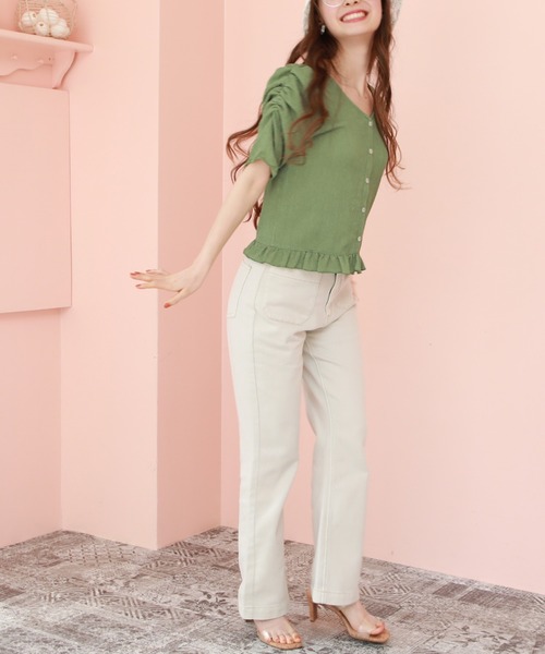 Cheek（チーク）の「【 - ｍｉｍｉ - 】パワショルレトロＴＯＰＳ（Tシャツ/カットソー・レディース・グリーン/アイボリー/ラベンダー/ブラック・FREE）」の15枚目の写真