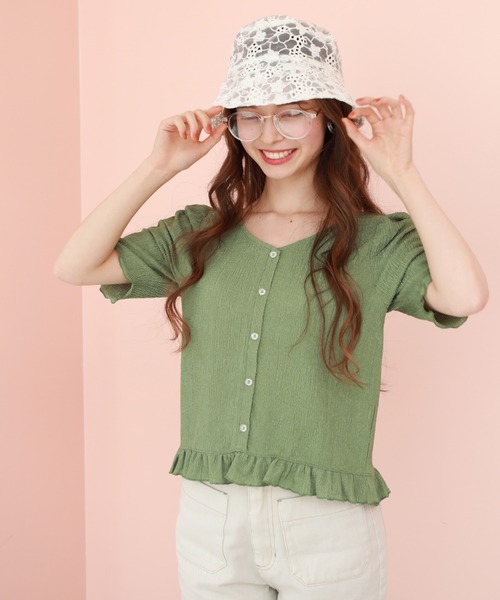 Cheek（チーク）の「【 - ｍｉｍｉ - 】パワショルレトロＴＯＰＳ（Tシャツ/カットソー・レディース・グリーン/アイボリー/ラベンダー/ブラック・FREE）」の18枚目の写真