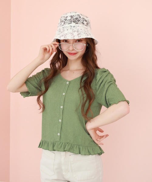 Cheek（チーク）の「【 - ｍｉｍｉ - 】パワショルレトロＴＯＰＳ（Tシャツ/カットソー・レディース・グリーン/アイボリー/ラベンダー/ブラック・FREE）」の19枚目の写真