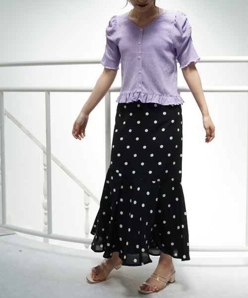 Cheek（チーク）の「【 - ｍｉｍｉ - 】パワショルレトロＴＯＰＳ（Tシャツ/カットソー・レディース・グリーン/アイボリー/ラベンダー/ブラック・FREE）」の5枚目の写真