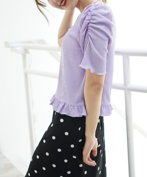 Cheek（チーク）の「【 - ｍｉｍｉ - 】パワショルレトロＴＯＰＳ（Tシャツ/カットソー・レディース・グリーン/アイボリー/ラベンダー/ブラック・FREE）」の8枚目の写真