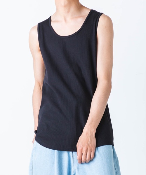 WEGO（ウィゴー）の「WEGO/ワッフルラウンドタンクトップ（タンクトップ・メンズ・ブラック/杢グレー/ホワイト・MEDIUM/SMALL/LARGE）」の3枚目の写真