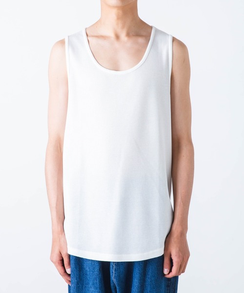 WEGO（ウィゴー）の「WEGO/ワッフルラウンドタンクトップ（タンクトップ・メンズ・ブラック/杢グレー/ホワイト・MEDIUM/SMALL/LARGE）」の4枚目の写真