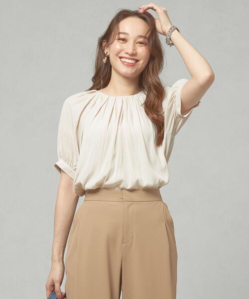 closet story（クローゼットストーリー）の「＜closet story＞ ポリエステルサテン ギャザー ブラウス（シャツ/ブラウス・レディース・ネイビー/オフホワイト/ライム・FREE）」の2枚目の写真