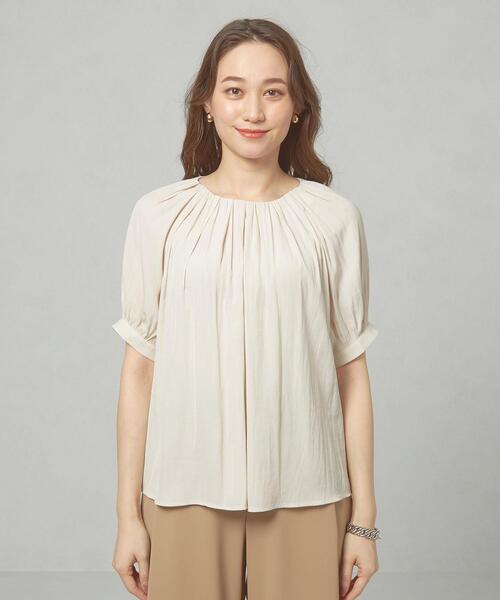 closet story（クローゼットストーリー）の「＜closet story＞ ポリエステルサテン ギャザー ブラウス（シャツ/ブラウス・レディース・ネイビー/オフホワイト/ライム・FREE）」の4枚目の写真