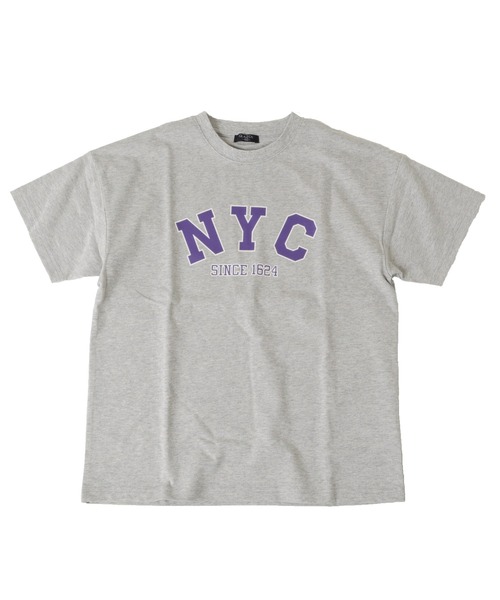 GLAZOS（グラソス）の「天竺・接触冷感ドロップショルダーアソートカレッジロゴ半袖Tシャツ（Tシャツ/カットソー・キッズ・ホワイト/パープル/チャコールグレー/グレー/マスタード/ブルー・130cm/140cm/150cm/160cm/170cm）」の7枚目の写真