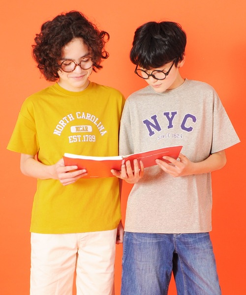 GLAZOS（グラソス）の「天竺・接触冷感ドロップショルダーアソートカレッジロゴ半袖Tシャツ（Tシャツ/カットソー・キッズ・ホワイト/パープル/チャコールグレー/グレー/マスタード/ブルー・130cm/140cm/150cm/160cm/170cm）」の11枚目の写真