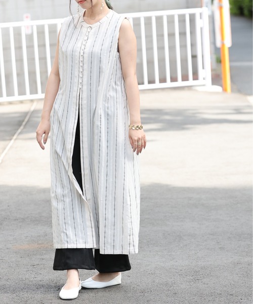 ARCANUM DESIGN（アルカナムデザイン）の「ARL ｽﾄﾗｲﾌﾟｼｮﾙﾀﾞｰﾀｯｸﾛﾝｸﾞﾜﾝﾋﾟｰｽ（ワンピース・レディース・ホワイト/ブラック・FREE）」の2枚目の写真