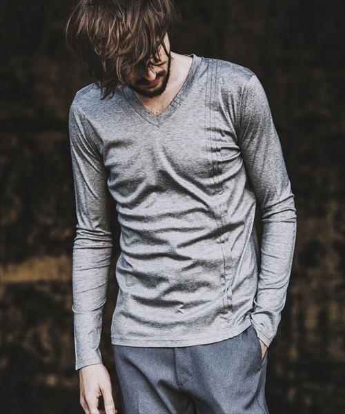 NO ID.(ノーアイディ)の「【NO ID.】Giza Lyocell Pintuck Long Sleeve T-shirt / ギザ リヨセル ピンタック ロング スリーブ Tシャツ(Tシャツ/カットソー・メンズ・オレンジ/ホワイト/グレー/ブラック・2/1)」の3枚目の写真