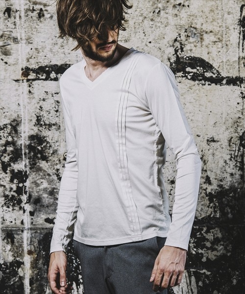 NO ID.(ノーアイディ)の「【NO ID.】Giza Lyocell Pintuck Long Sleeve T-shirt / ギザ リヨセル ピンタック ロング スリーブ Tシャツ(Tシャツ/カットソー・メンズ・オレンジ/ホワイト/グレー/ブラック・2/1)」の2枚目の写真