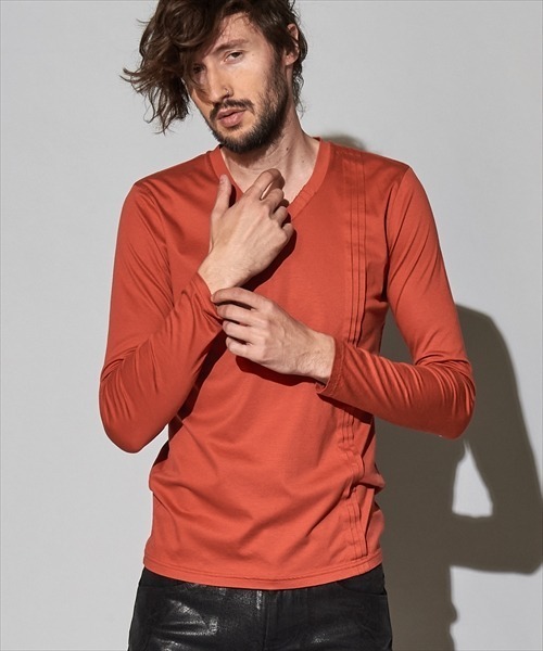 NO ID.(ノーアイディ)の「【NO ID.】Giza Lyocell Pintuck Long Sleeve T-shirt / ギザ リヨセル ピンタック ロング スリーブ Tシャツ(Tシャツ/カットソー・メンズ・オレンジ/ホワイト/グレー/ブラック・2/1)」の4枚目の写真