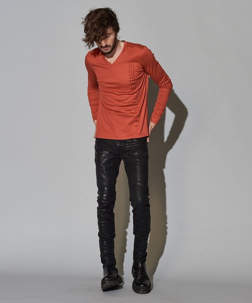 NO ID.(ノーアイディ)の「【NO ID.】Giza Lyocell Pintuck Long Sleeve T-shirt / ギザ リヨセル ピンタック ロング スリーブ Tシャツ(Tシャツ/カットソー・メンズ・オレンジ/ホワイト/グレー/ブラック・2/1)」の14枚目の写真