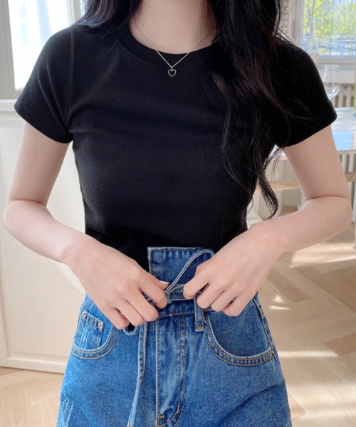 TOEASY(トゥイージー)の「『TOEASY/トゥイージー』Crop Plain short-sleeved T-shirt/クロップド丈 半袖Tシャツ(Tシャツ/カットソー・レディース・ホワイト/ブラック/ピンク/イエロー・FREE)」の12枚目の写真