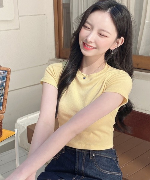 TOEASY(トゥイージー)の「『TOEASY/トゥイージー』Crop Plain short-sleeved T-shirt/クロップド丈 半袖Tシャツ(Tシャツ/カットソー・レディース・ホワイト/ブラック/ピンク/イエロー・FREE)」の14枚目の写真