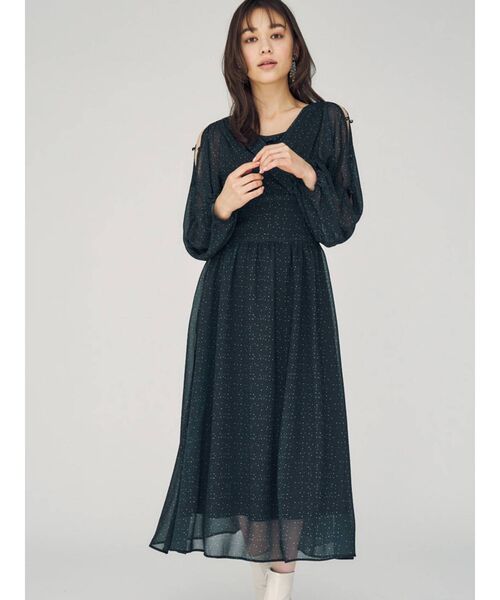 MERCURYDUO(マーキュリーデュオ)の「2WAYオープンショルダードットシャーリングワンピ-ス(ワンピース・レディース・オフホワイト/ブラック・FREE)」の1枚目の写真