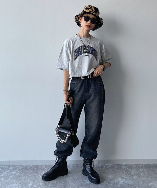 PAGEBOY（ページボーイ）の「ショートカレッジTシャツ（Tシャツ/カットソー・レディース・ブラック/オフホワイト/イエロー/グレイッシュベージュ・FREE）」の9枚目の写真