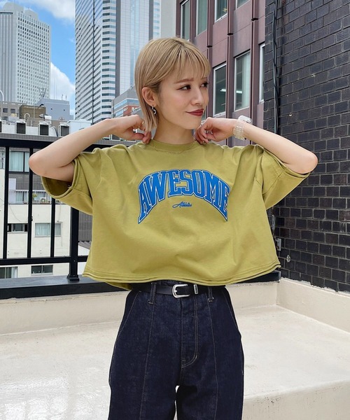 PAGEBOY（ページボーイ）の「ショートカレッジTシャツ（Tシャツ/カットソー・レディース・ブラック/オフホワイト/イエロー/グレイッシュベージュ・FREE）」の7枚目の写真