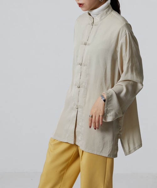 PLEATS PLEASE チャイナボタン 長袖シャツ Lサイズ ベージュ PLEATS PLEASE チャイナボタン 長袖シャツ Lサイズ ベージュ