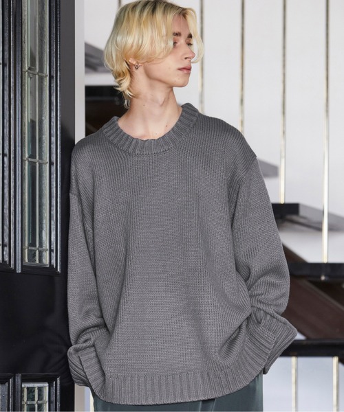 Loose/ルース（ルース）の「オーバースリット クルーネックニット（ニット/セーター・メンズ・チャコールグレー/ライトグレー/ブルーグレー/グレイッシュベージュ・S/M/L）」の5枚目の写真