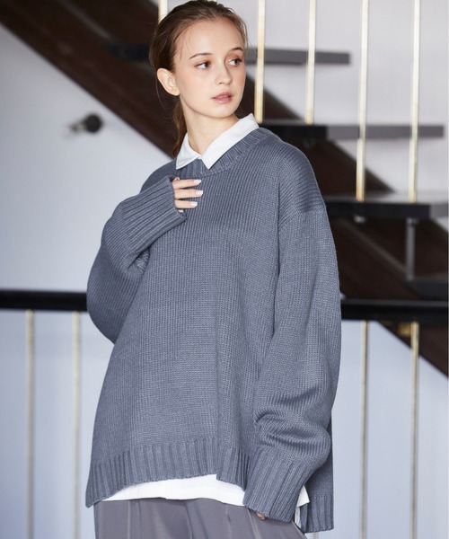 Loose/ルース（ルース）の「オーバースリット クルーネックニット（ニット/セーター・メンズ・チャコールグレー/ライトグレー/ブルーグレー/グレイッシュベージュ・S/M/L）」の13枚目の写真