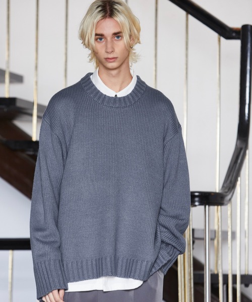Loose/ルース（ルース）の「オーバースリット クルーネックニット（ニット/セーター・メンズ・チャコールグレー/ライトグレー/ブルーグレー/グレイッシュベージュ・S/M/L）」の15枚目の写真