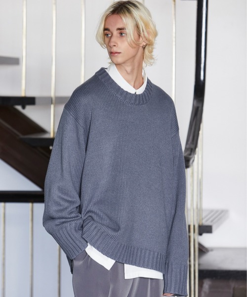Loose/ルース（ルース）の「オーバースリット クルーネックニット（ニット/セーター・メンズ・チャコールグレー/ライトグレー/ブルーグレー/グレイッシュベージュ・S/M/L）」の16枚目の写真