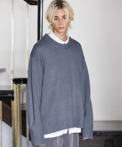 Loose/ルース（ルース）の「オーバースリット クルーネックニット（ニット/セーター・メンズ・チャコールグレー/ライトグレー/ブルーグレー/グレイッシュベージュ・S/M/L）」の17枚目の写真