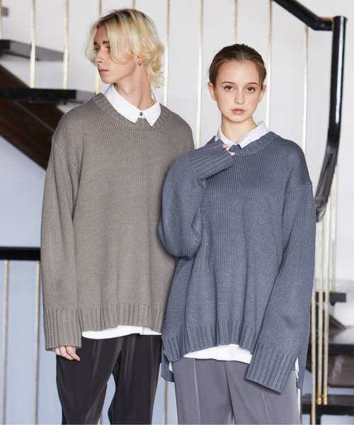 Loose/ルース（ルース）の「オーバースリット クルーネックニット（ニット/セーター・メンズ・チャコールグレー/ライトグレー/ブルーグレー/グレイッシュベージュ・S/M/L）」の18枚目の写真