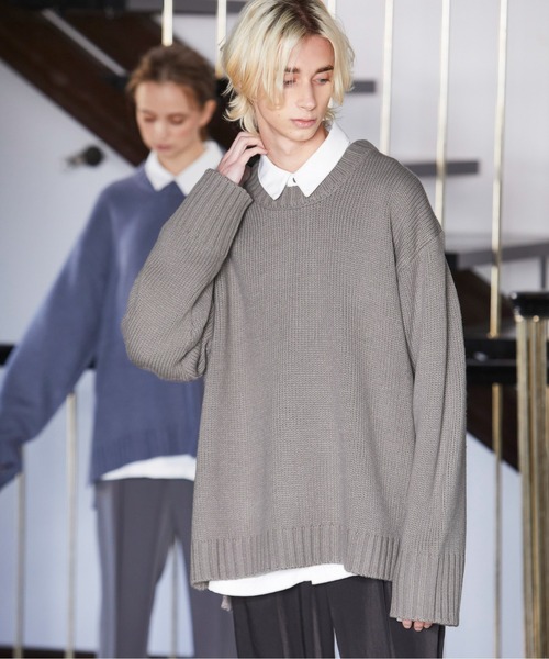 Loose/ルース（ルース）の「オーバースリット クルーネックニット（ニット/セーター・メンズ・チャコールグレー/ライトグレー/ブルーグレー/グレイッシュベージュ・S/M/L）」の19枚目の写真