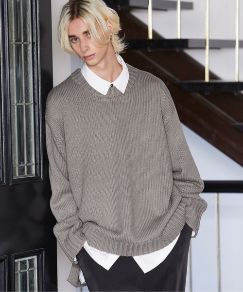 Loose/ルース（ルース）の「オーバースリット クルーネックニット（ニット/セーター・メンズ・チャコールグレー/ライトグレー/ブルーグレー/グレイッシュベージュ・S/M/L）」の21枚目の写真