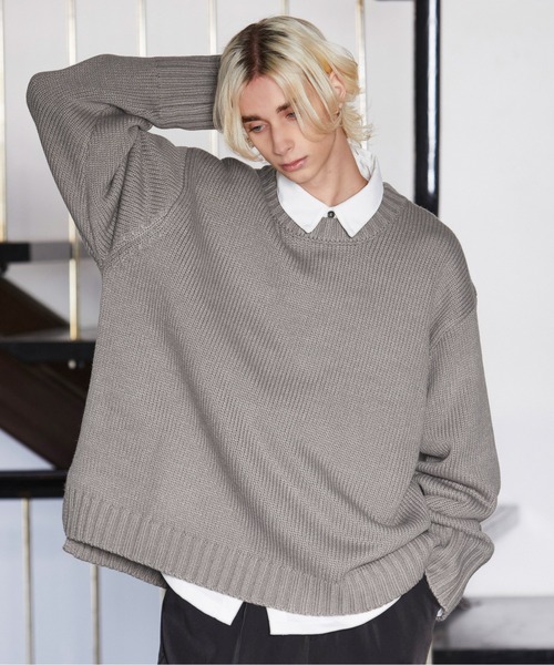 Loose/ルース（ルース）の「オーバースリット クルーネックニット（ニット/セーター・メンズ・チャコールグレー/ライトグレー/ブルーグレー/グレイッシュベージュ・S/M/L）」の20枚目の写真