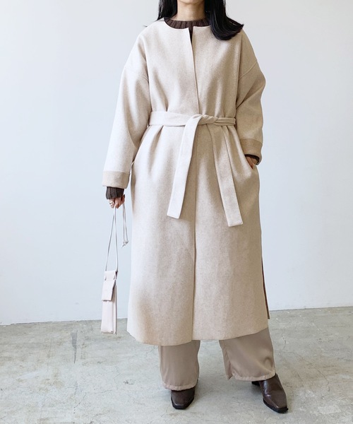 LIAN（リアン）の「ダブルフェイスノーカラーコート（ノーカラーコート・レディース・アイボリー/グレー・FREE）」の4枚目の写真