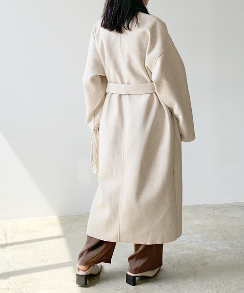 LIAN（リアン）の「ダブルフェイスノーカラーコート（ノーカラーコート・レディース・アイボリー/グレー・FREE）」の5枚目の写真