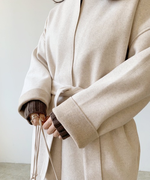 LIAN（リアン）の「ダブルフェイスノーカラーコート（ノーカラーコート・レディース・アイボリー/グレー・FREE）」の6枚目の写真