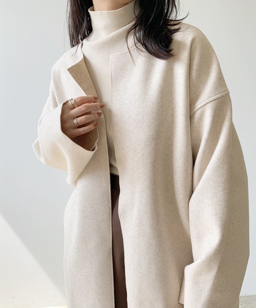 LIAN（リアン）の「ダブルフェイスノーカラーコート（ノーカラーコート・レディース・アイボリー/グレー・FREE）」の9枚目の写真