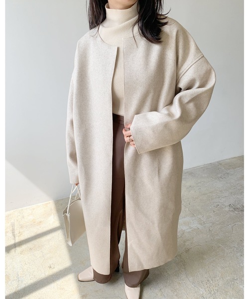 LIAN（リアン）の「ダブルフェイスノーカラーコート（ノーカラーコート・レディース・アイボリー/グレー・FREE）」の10枚目の写真