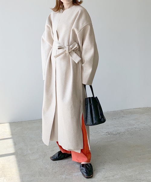 LIAN（リアン）の「ダブルフェイスノーカラーコート（ノーカラーコート・レディース・アイボリー/グレー・FREE）」の21枚目の写真