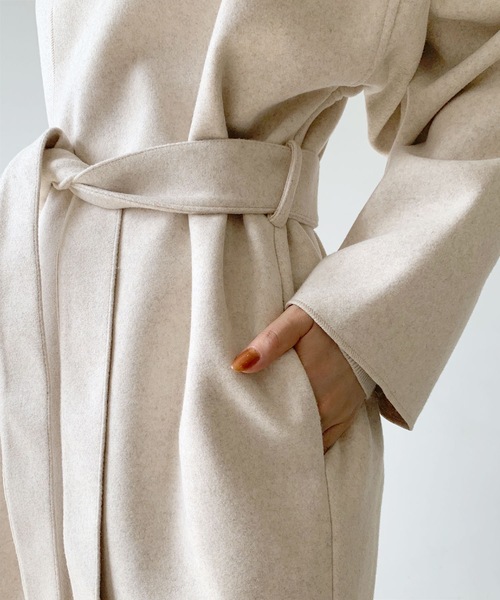 LIAN（リアン）の「ダブルフェイスノーカラーコート（ノーカラーコート・レディース・アイボリー/グレー・FREE）」の13枚目の写真